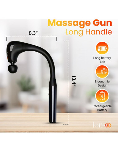Pistola de Masaje Jonsoo 10MM con Mango Extensible y 4 Cabezas