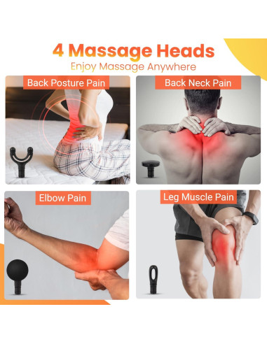 Pistola de Masaje Jonsoo 10MM con Mango Extensible y 4 Cabezas