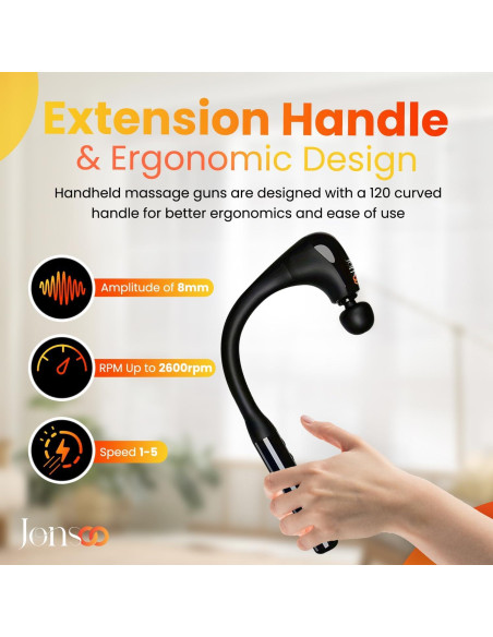 Pistola de Masaje Jonsoo 10MM con Mango Extensible y 4 Cabezas