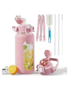 Botella de Agua de Vidrio 64 Oz Fluhun Rosa a Prueba de Fugas