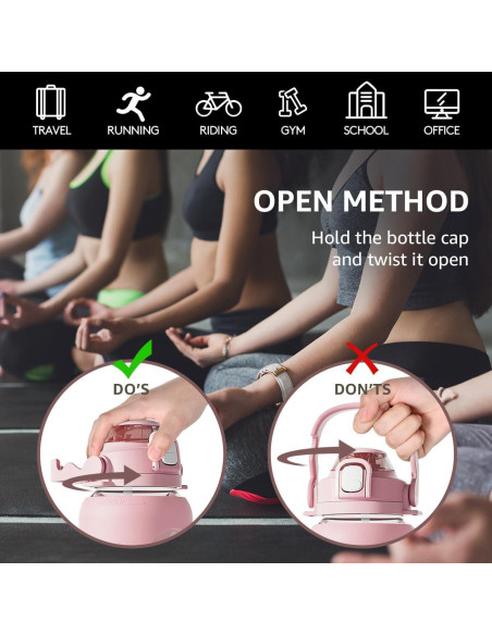 Botella de Agua de Vidrio 64 Oz Fluhun Rosa a Prueba de Fugas