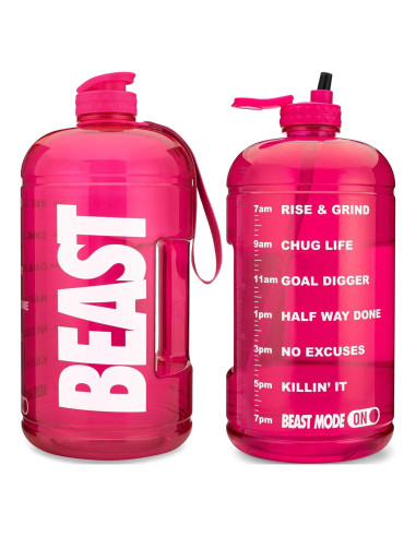 Jarra de Agua Hydra Cup Rosa 3.78L Motivacional con Pajilla