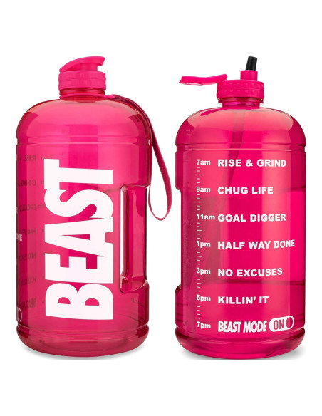 Jarra de Agua Hydra Cup Rosa 3.78L Motivacional con Pajilla