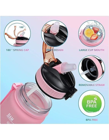 Botella de Agua Motivacional Yipaidel 32 oz con Pajilla y Correa