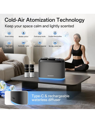 Difusor de Aroma Inteligente CACAFSFY - Sin Agua, 2 Aceites 50ml