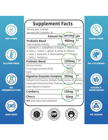 Probioticos 3-en-1 Zebora 100 Mil Millones 750 mg Vegano Probioticos 3-en-1 Zebora 100 Mil Millones 750 mg Vegano