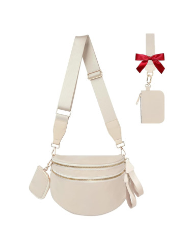Bolso Cruzado de Nylon Beige para Mujeres 32.5x14.2x22.4cm