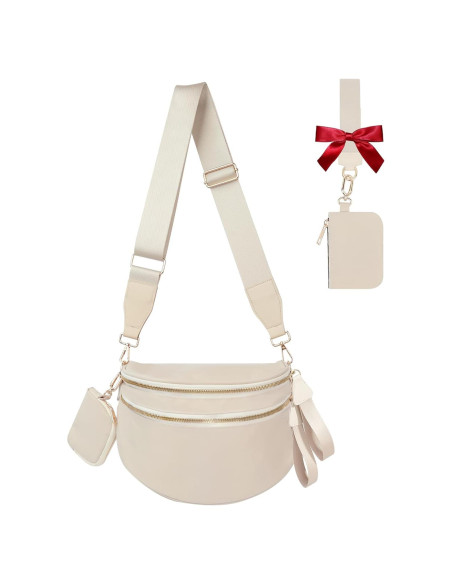 Bolso Cruzado de Nylon Beige para Mujeres 32.5x14.2x22.4cm