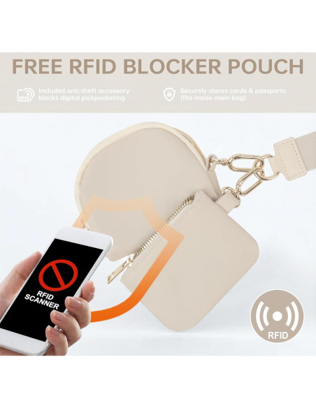 Bolso Cruzado de Nylon Beige para Mujeres 32.5x14.2x22.4cm