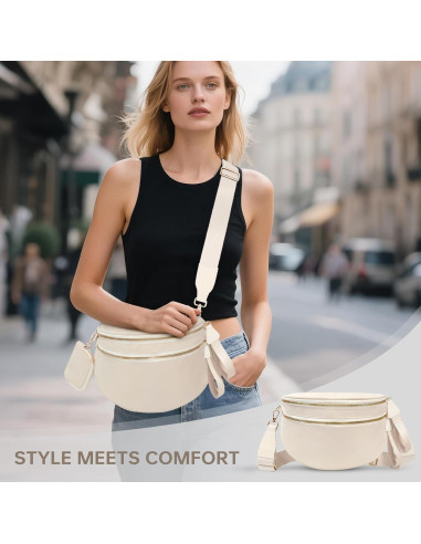 Bolso Cruzado de Nylon Beige para Mujeres 32.5x14.2x22.4cm