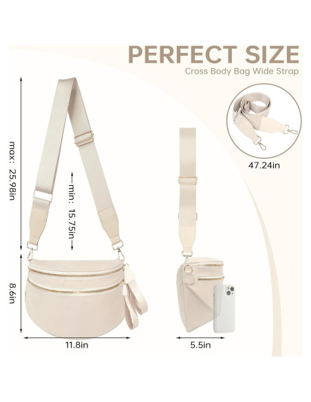 Bolso Cruzado de Nylon Beige para Mujeres 32.5x14.2x22.4cm