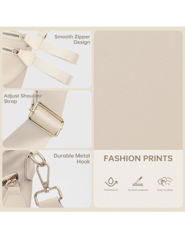 Bolso Cruzado de Nylon Beige para Mujeres 32.5x14.2x22.4cm