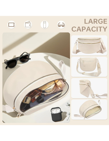 Bolso Cruzado de Nylon Beige para Mujeres 32.5x14.2x22.4cm