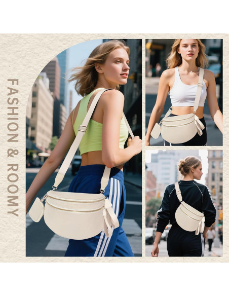 Bolso Cruzado de Nylon Beige para Mujeres 32.5x14.2x22.4cm