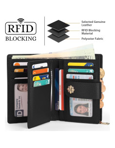 Billetera de Cuero para Mujeres XINNSTAR Trifold RFID Negra 2