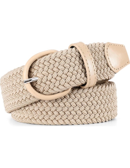 Cinturón Elástico Trenzado JASGOOD Beige para Mujeres 3.4 cm