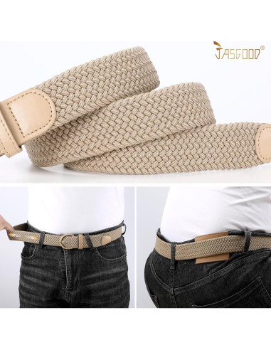 Cinturón Elástico Trenzado JASGOOD Beige para Mujeres 3.4 cm