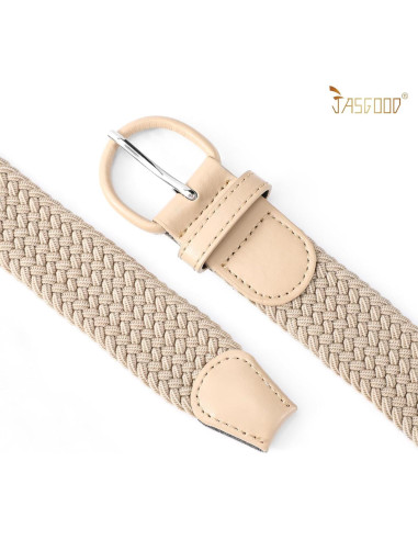 Cinturón Elástico Trenzado JASGOOD Beige para Mujeres 3.4 cm