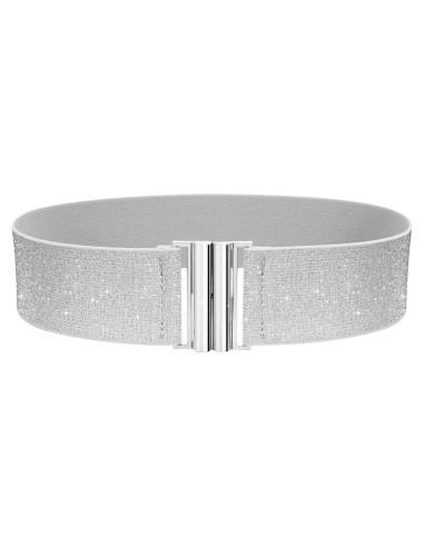 Cinturón Elástico Ancho VONMELLI para Mujeres - Ajustable Plata