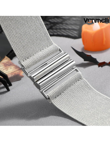 Cinturón Elástico Ancho VONMELLI para Mujeres - Ajustable Plata