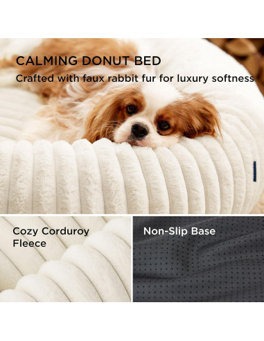 Cama Donut Pequeña Bedsure 58.4 cm Crema Antideslizante