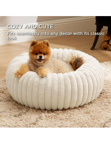 Cama Donut Pequeña Bedsure 58.4 cm Crema Antideslizante