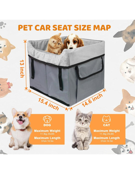 Asiento de Coche para Perros Pequeños Eunice 39 cm Lavable