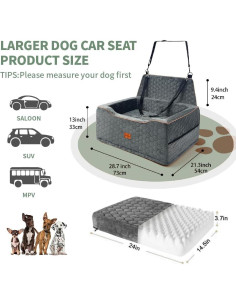 Asiento de Coche Elevador para Perros Pozmrtsr Grande Gris 2