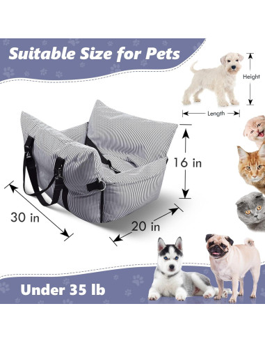 Asiento de Coche para Perros Medianos Novelledo 76x51 cm Desmontable