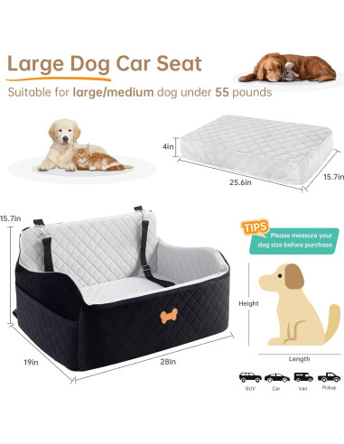 Asiento de Coche para Perro Grande KEELUXE 71x48cm Gris/Negro