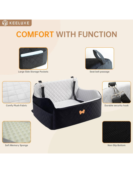 Asiento de Coche para Perro Grande KEELUXE 71x48cm Gris/Negro