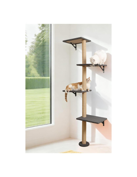 Árbol de Gatos Montado en la Pared HAPYKITYS 4 Niveles Gris