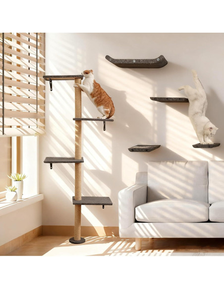 Árbol de Gatos Montado en la Pared HAPYKITYS 4 Niveles Gris