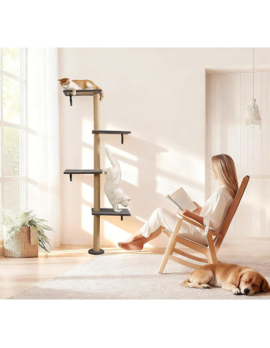 Árbol de Gatos Montado en la Pared HAPYKITYS 4 Niveles Gris