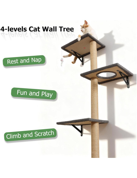 Árbol de Gatos Montado en la Pared HAPYKITYS 4 Niveles Gris