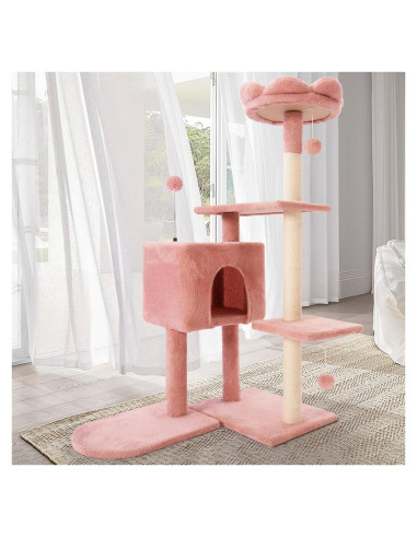 Torre de Gato Rosa Yungaspy 104 cm con Rascador y Perchero