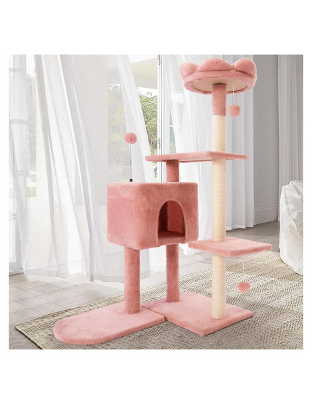 Torre de Gato Rosa Yungaspy 104 cm con Rascador y Perchero
