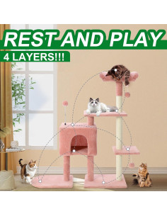 Torre de Gato Rosa Yungaspy 104 cm con Rascador y Perchero 2