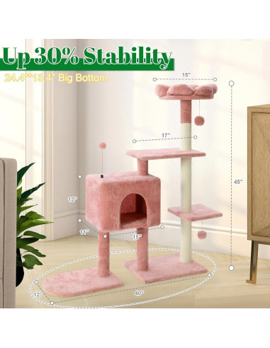 Torre de Gato Rosa Yungaspy 104 cm con Rascador y Perchero