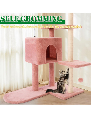 Torre de Gato Rosa Yungaspy 104 cm con Rascador y Perchero