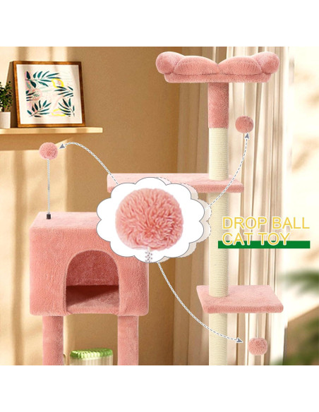 Torre de Gato Rosa Yungaspy 104 cm con Rascador y Perchero