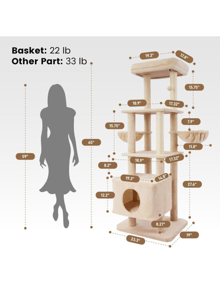 Torre para Gatos Grande Gardner Pet 165 cm con Rascador y Hamaca