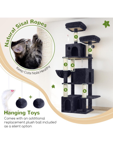 Árbol para Gatos Globlazer F71 180 cm Multi-Nivel Gris Oscuro