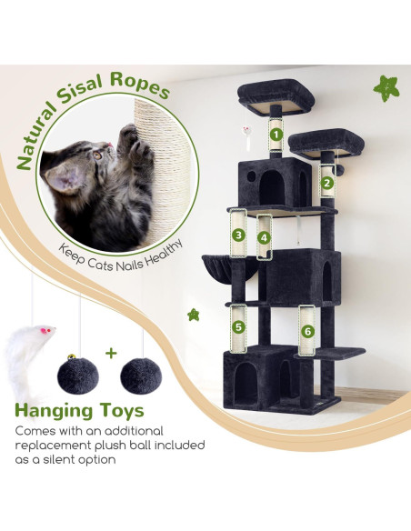 Árbol para Gatos Globlazer F71 180 cm Multi-Nivel Gris Oscuro