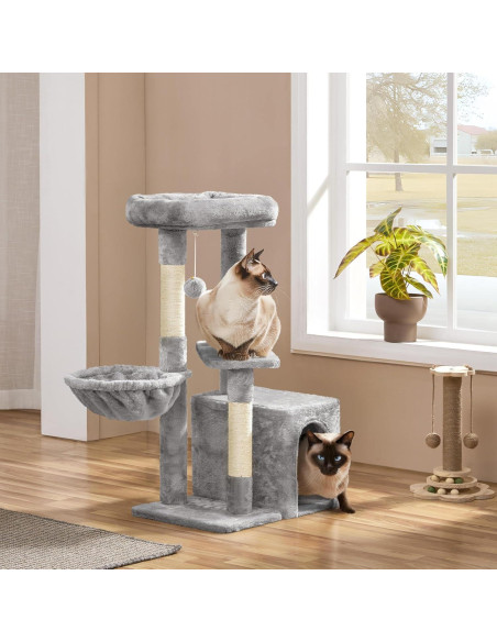 Árbol para Gatos Yaheetech Gris Claro, Torre Multifuncional 87.6cm