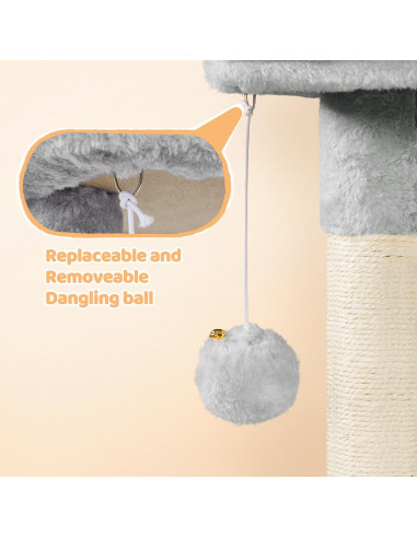 Árbol para Gatos Yaheetech Gris Claro, Torre Multifuncional 87.6cm