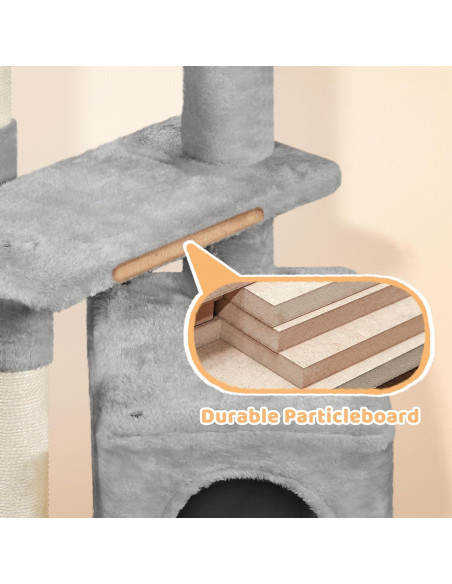 Árbol para Gatos Yaheetech Gris Claro, Torre Multifuncional 87.6cm