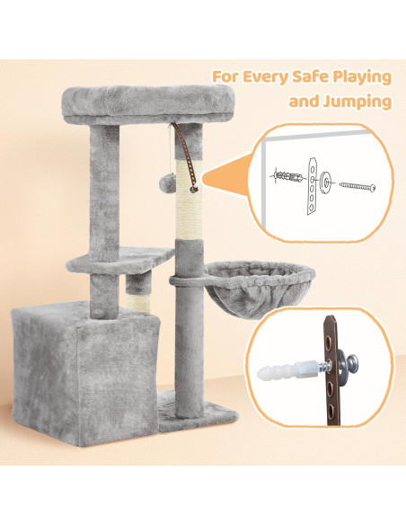 Árbol para Gatos Yaheetech Gris Claro, Torre Multifuncional 87.6cm