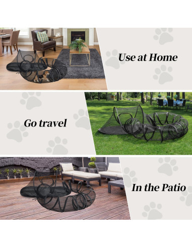 Catio para Gatos Rest-Eazzzy Negro con Túnel y Bolsa 2.79 m