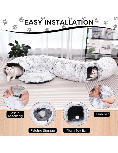 Túnel de Gato Multifuncional YUYAFN con Cama Gris 81x81cm
